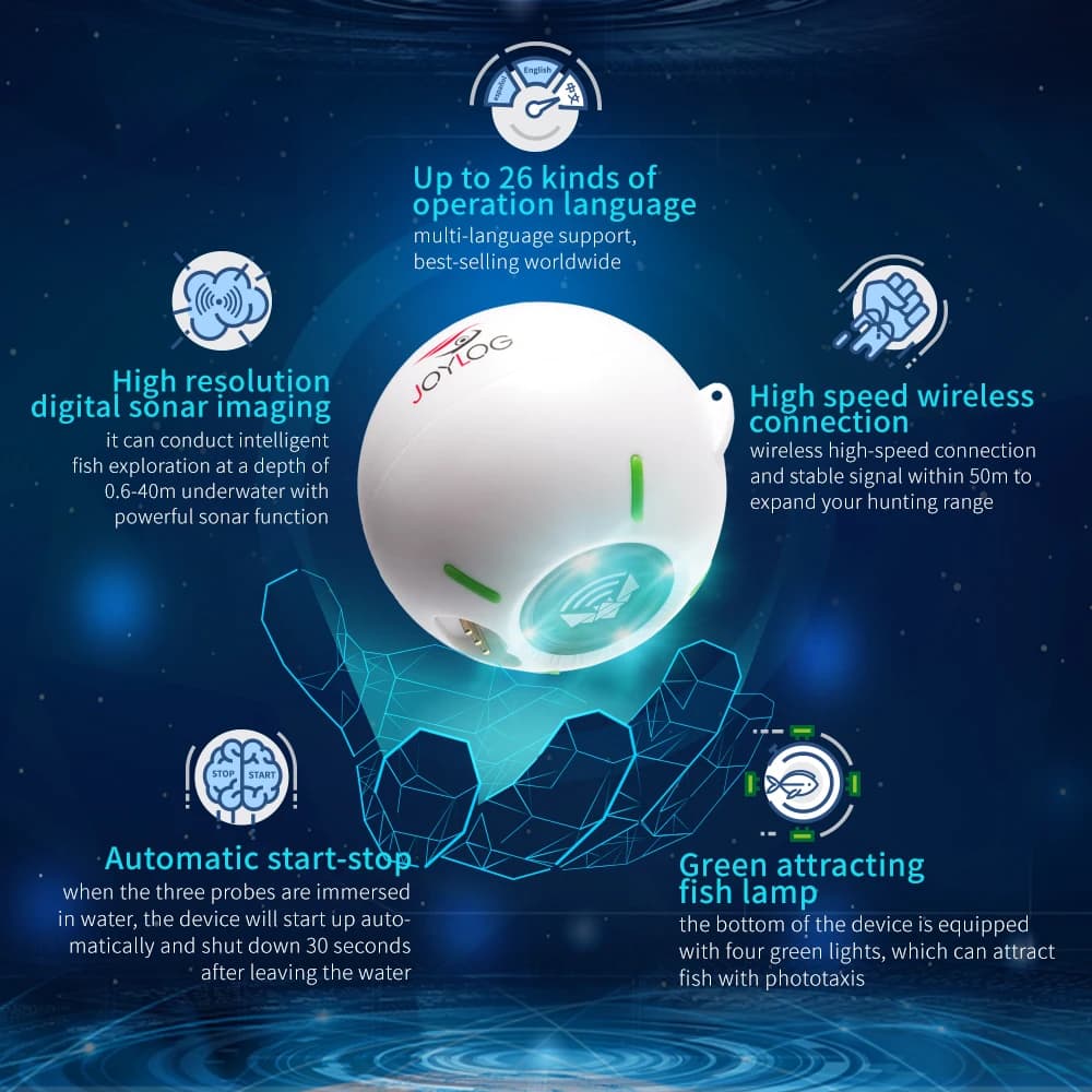 Sondeur de pêche JOYLOG Smart Sonar rechargeable 40M - Détecteur de poissons intelligent pour lac et mer