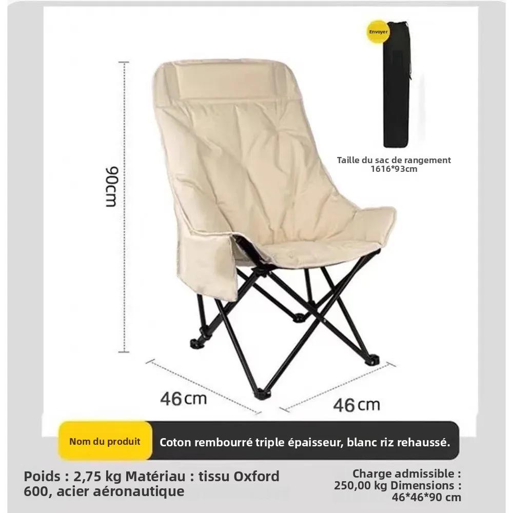 Fauteuil lune pliant rembourré dossier haut réglable pour pêche camping loisirs randonnée pique-nique