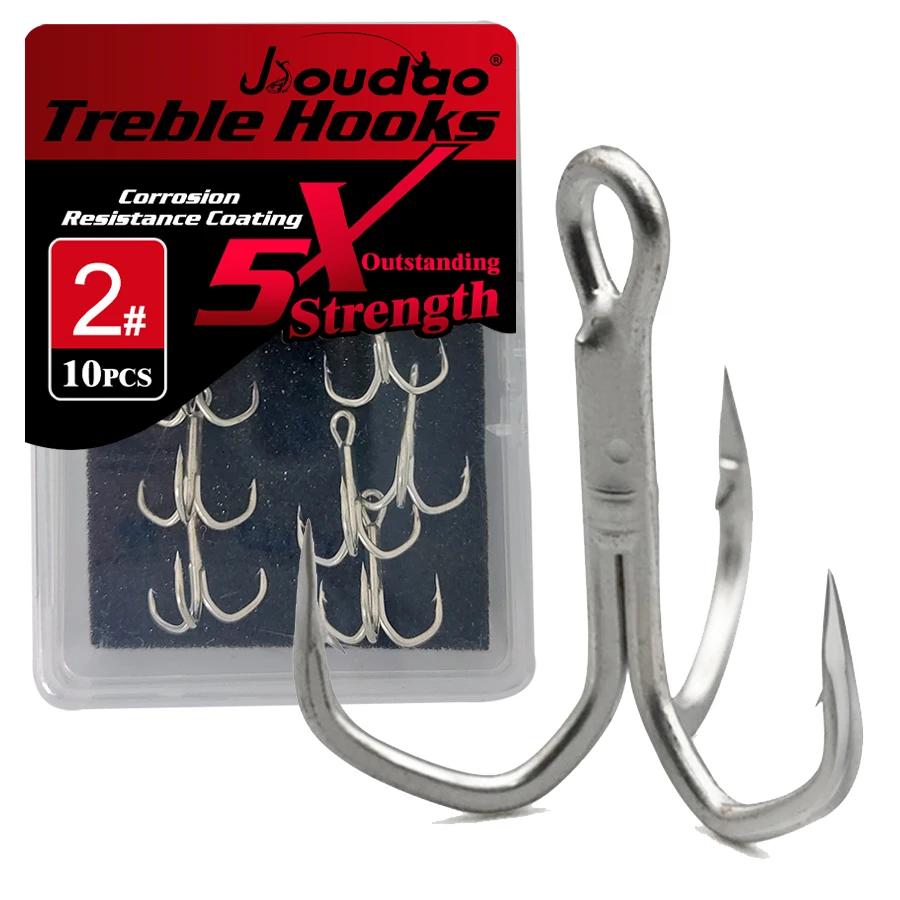 Hameçons triples 5X renforcés pour gros poissons - Truite, Saumon, Thon - Lot de 10 (Tailles