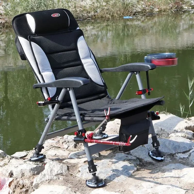 Chaise de pêche pliante portable multifonction pour pêche en eau douce et extérieur