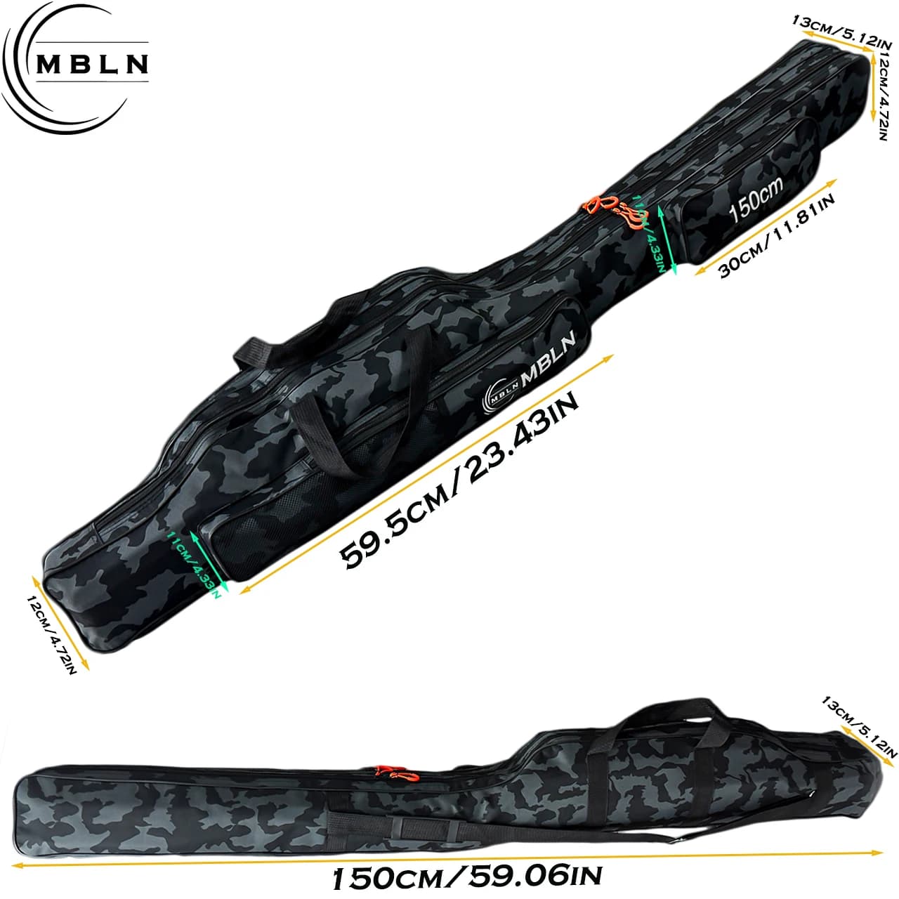 Sac pêche MBLN double couche pliable grande capacité 1.5m, sac à dos canne multi-fonctions rangement