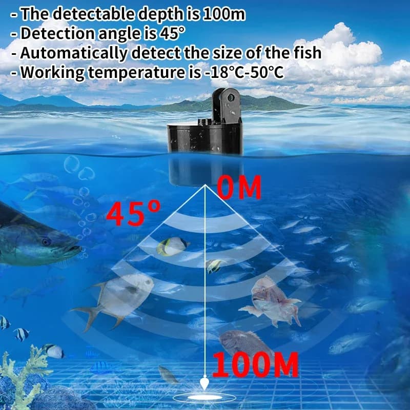 Sondeur portable avec alarme 100m couverture 45° détection poissons lac mer pêche sportive