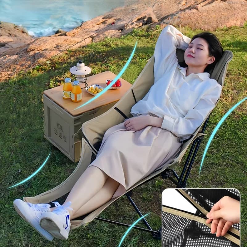 Chaise longue pliante 4 positions avec repose-pieds - Siège réglable léger pour pêche et plage