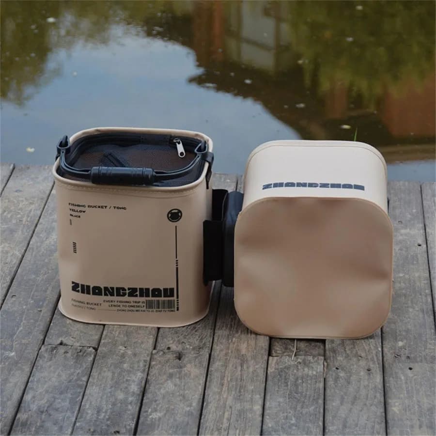 Seau de pêche pliable EVA portable avec filet et corde pour la pêche en extérieur et maison