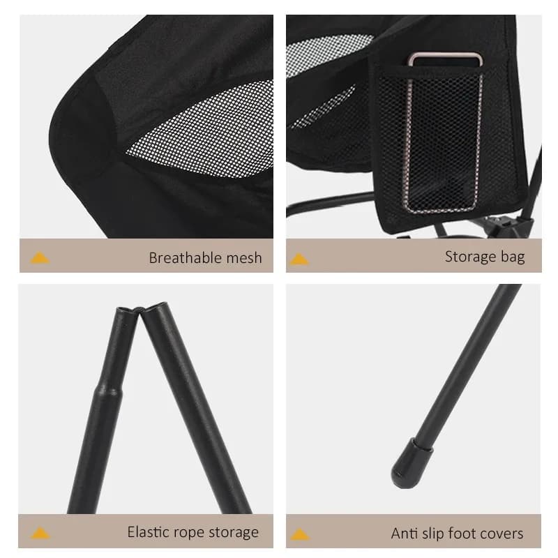 Chaise pliante carrée stable à 4 pieds pour pêche sur terrain accidenté et berges instables