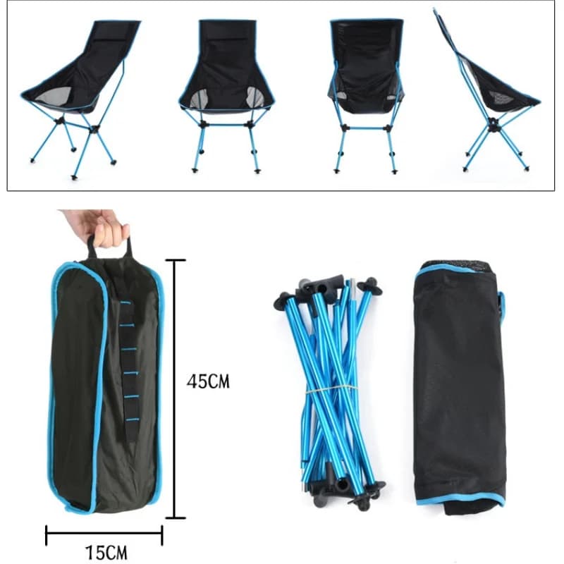 Chaise pliante extérieure ultra-légère en forme demi-lune - Siège aluminium pour pêche et camping