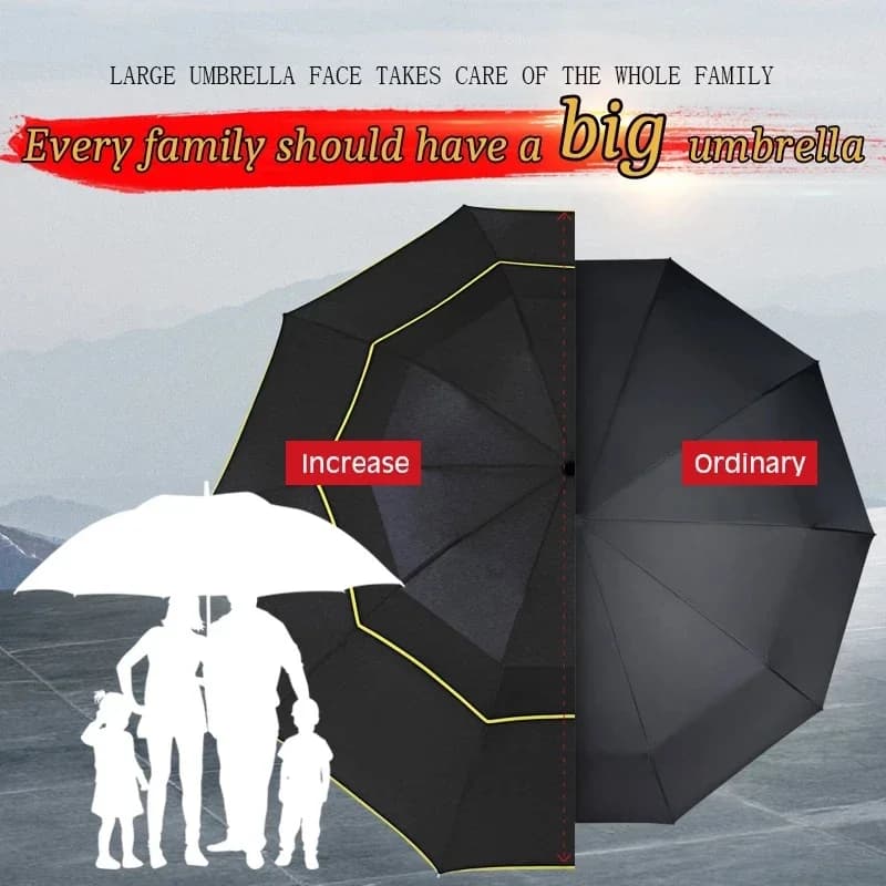 Parapluie double résistance au vent 130cm - Grand format pliant non automatique - Hommes femmes famille