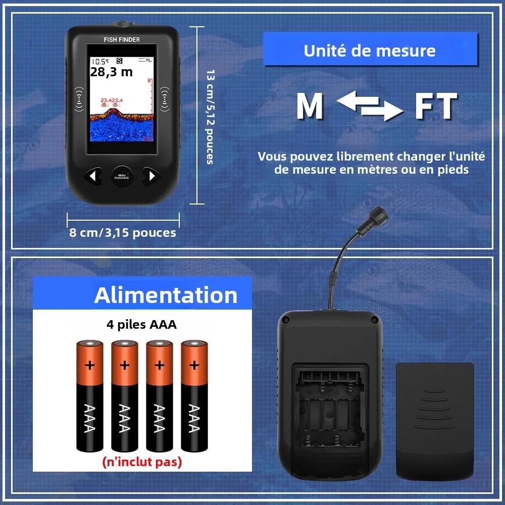 Sonar portable pêche Erchang XF03 100m 45 degrés alarme échosondeur transducteur lac mer