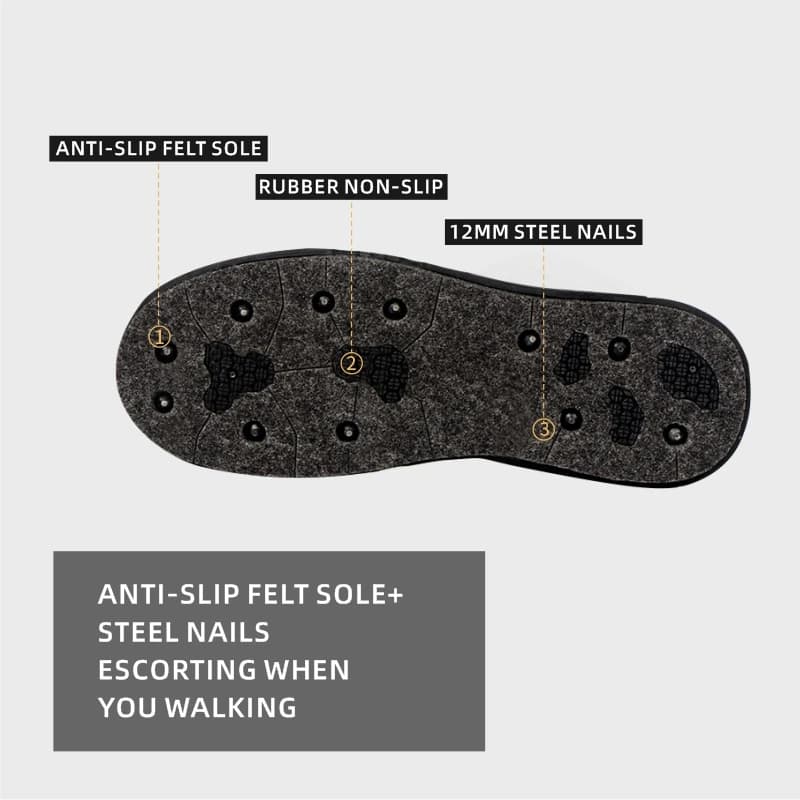 Bottes de pêche imperméables antidérapantes adultes noires à semelle feutre pour pêche à la mouche