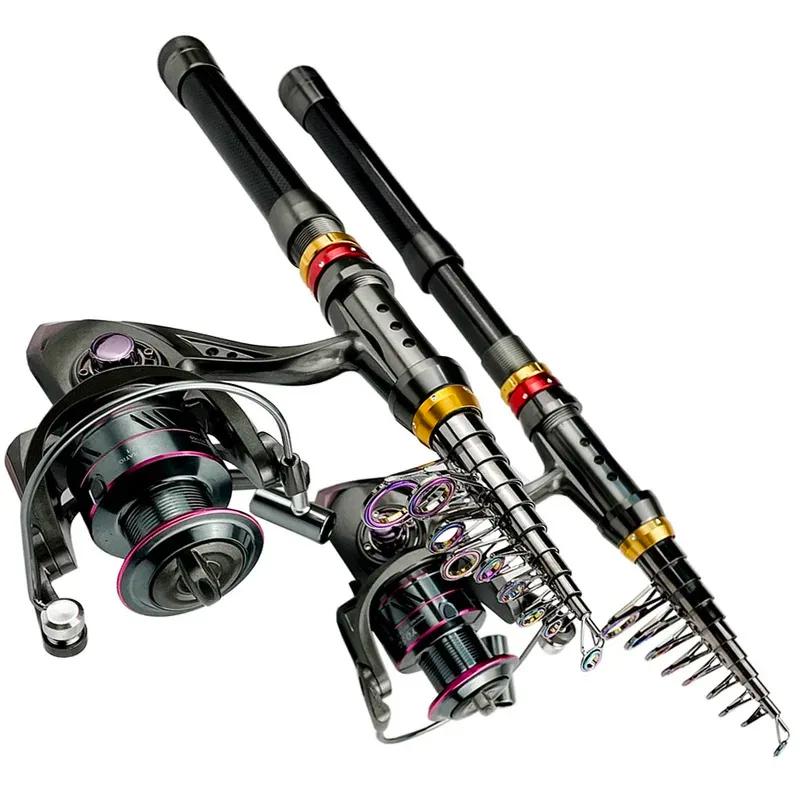 Combo canne télescopique carbone 1.8-3.6m et moulinet spinning kit pêche résistance 3-8kg tout inclus