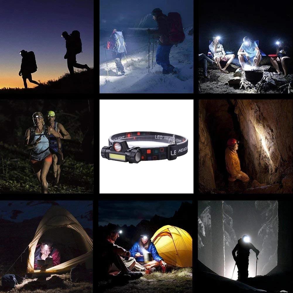 Lampe frontale XP-G Q5 2500lm étanche avec LED COB et batterie rechargeable intégrée 14450