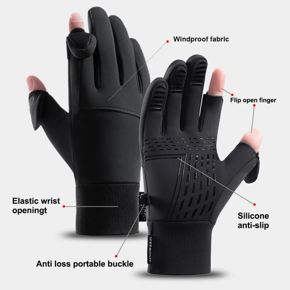 Gants d'hiver flip open deux doigts chauds tactiles pour pêche cyclisme ski hommes femmes