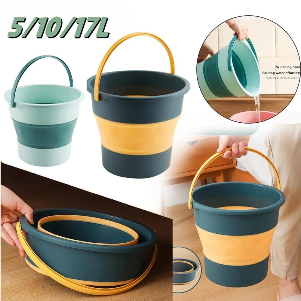 Seau pliable portable 5/10/17L avec couvercle pour pêche lavage voiture camping ménage extérieur