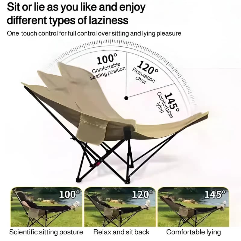 Chaise pliante extérieure ajustable avec repose-pieds pour camping, balcon ou pêche