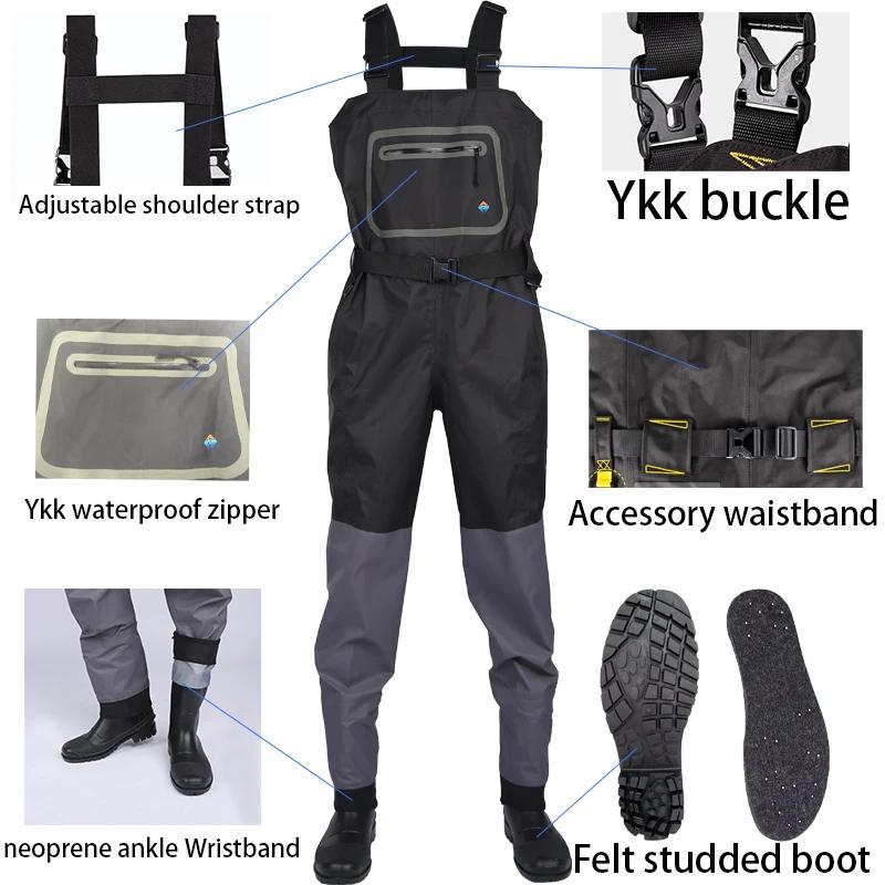 Pantalon wading étanche PVC respirant fermeture éclair avant pêche à la mouche poche couvertes