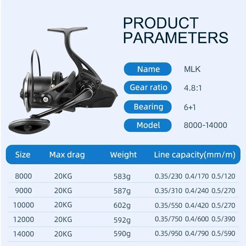 Moulinet spinning 8000-14000 drag 20kg anti-corrosion pour pêche mer gros poissons