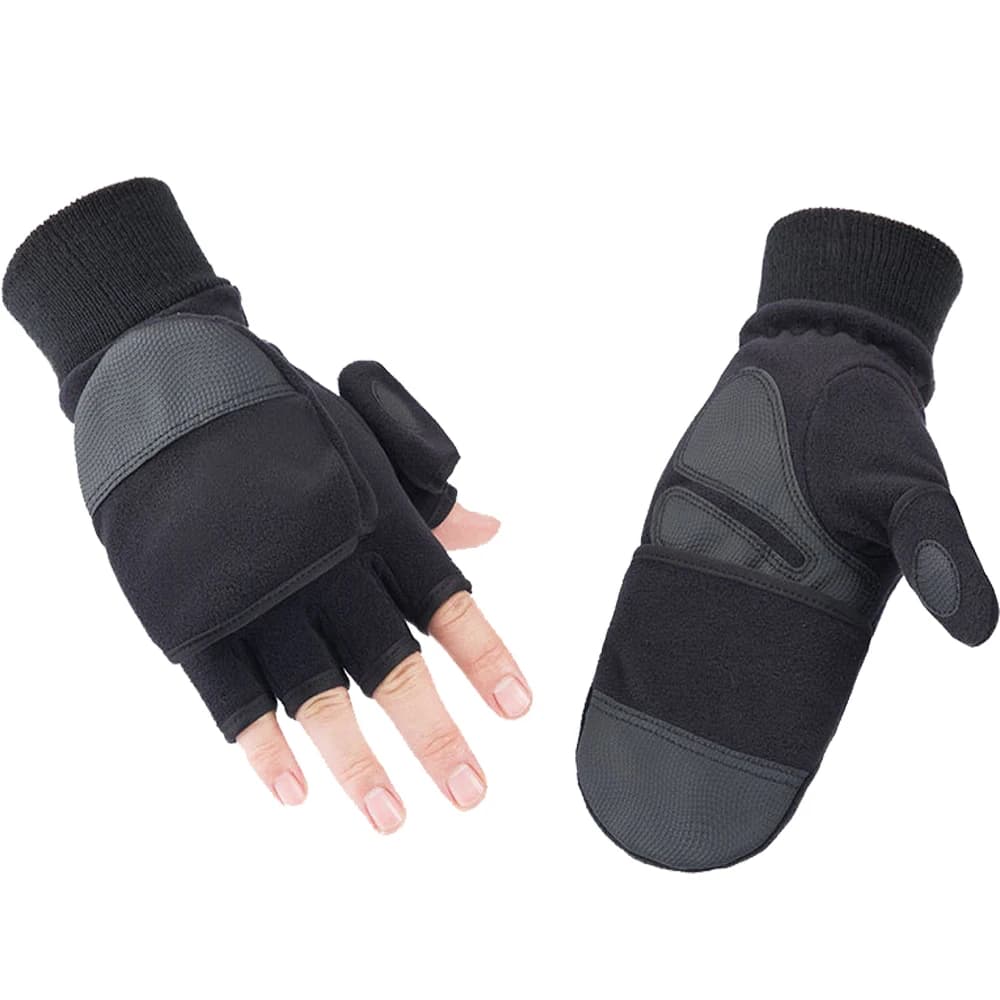 Gants pêche hiver chauds polaire convertible mitaines doigts libres coupe-vent hommes femmes