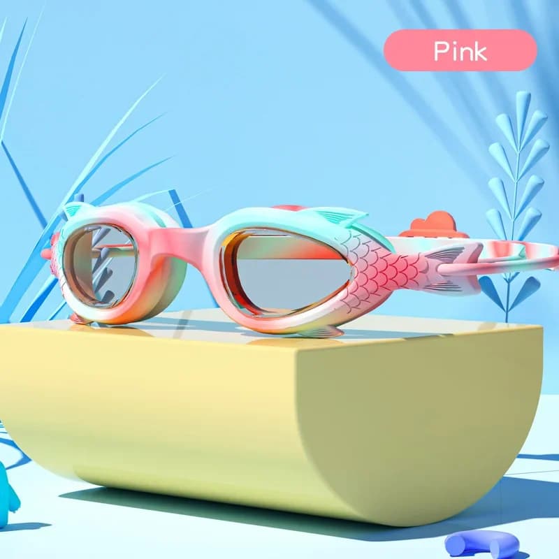 Lunettes de natation enfants poissons avec bonnet silicone garçons filles étanches anti-buée
