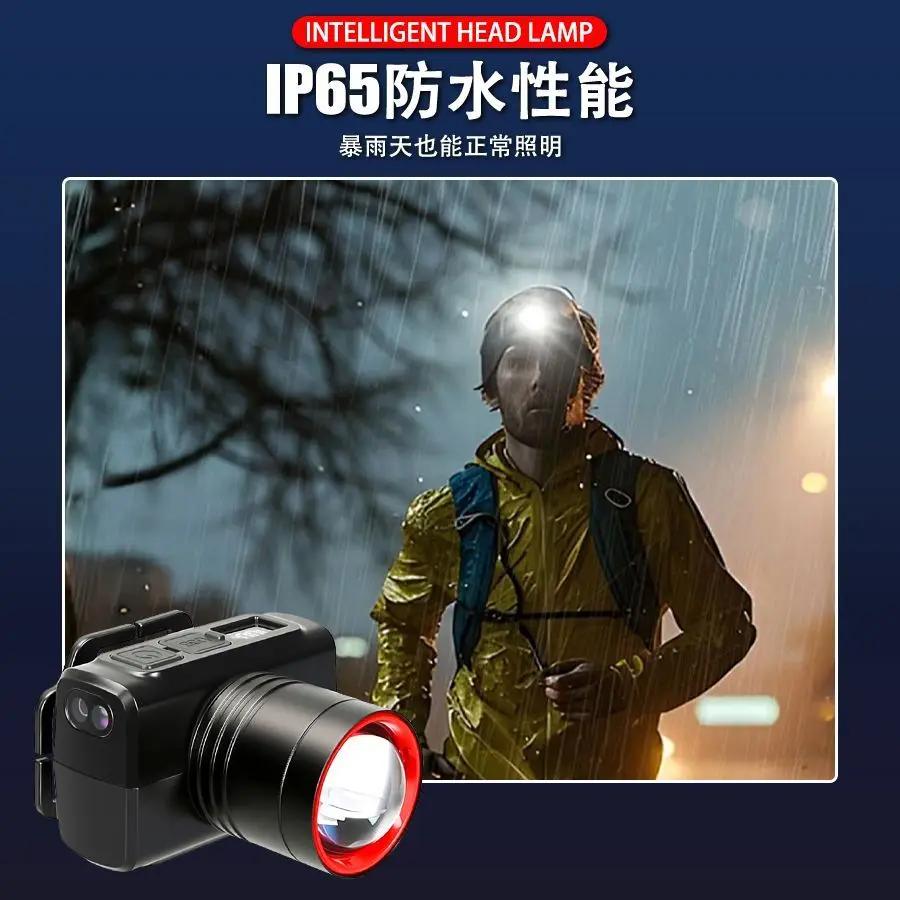 Lampe frontale rechargeable LED zoom ajustable étanche pour camping randonnée et pêche nocturne