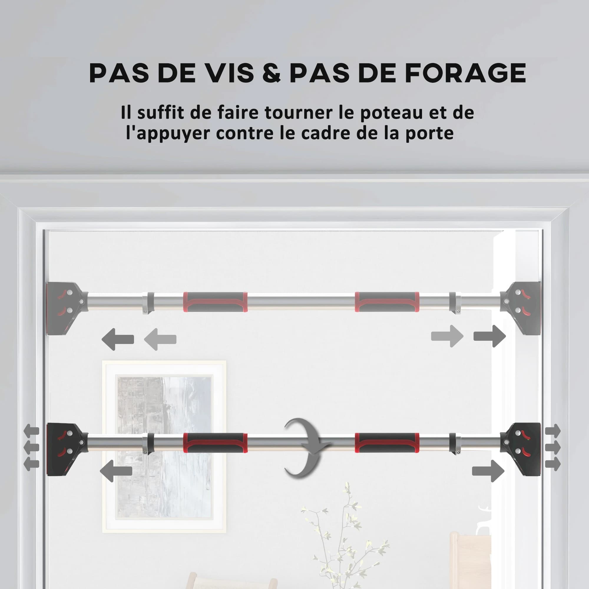 Barre de traction ajustable pour cadre de porte SPORTNOW - Installation sans vis 75-92cm - Fitness maison