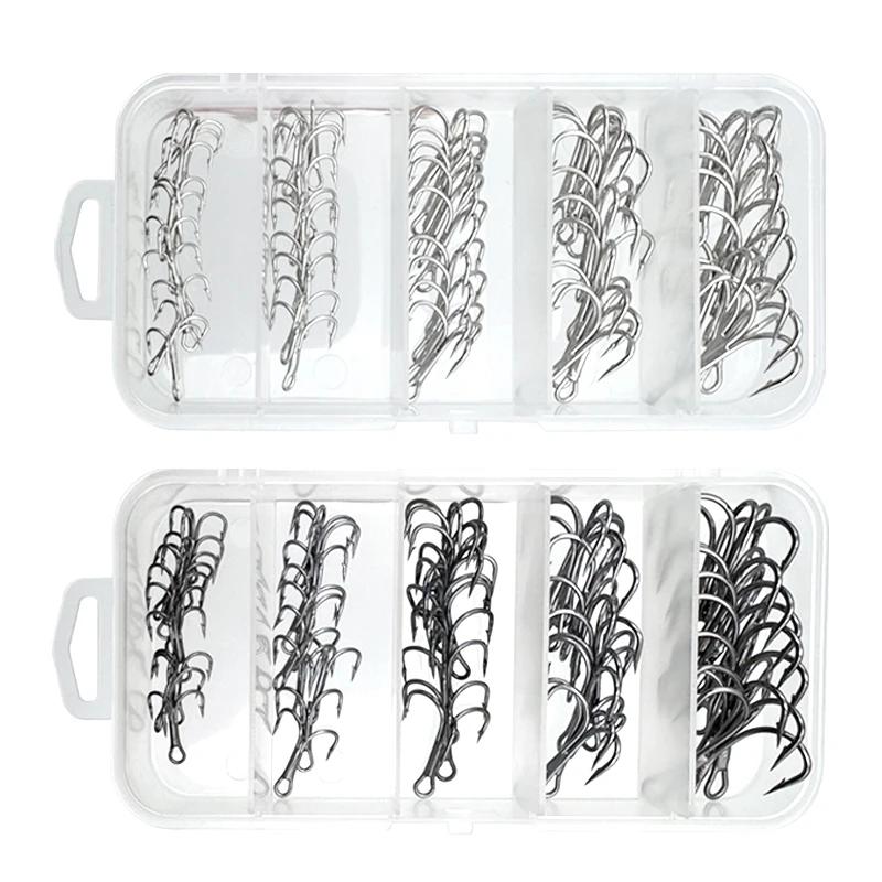 Kit ShareShark 50 hameçons triples acier carbone avec émerillons pour leurres - Hameçons ronds solides