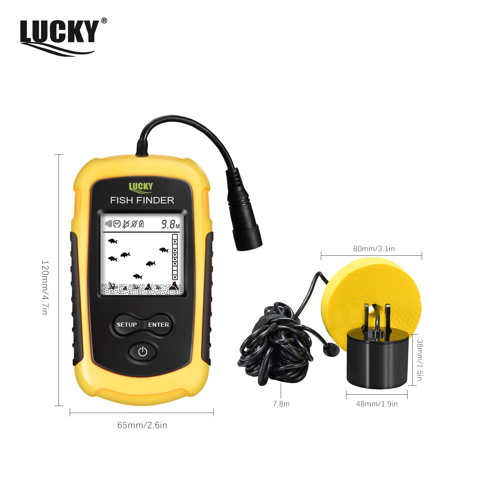 Lucky FF1108-1 Sondeur Portable Pêche Glace 0.7-100m - Échosondeur avec Alarme et Transducteur