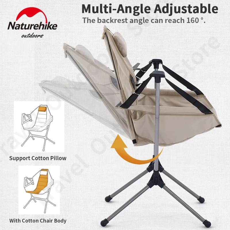 Chaise berçante pliante Naturehike avec oreiller - Siège camping léger pour pêche détente et plage