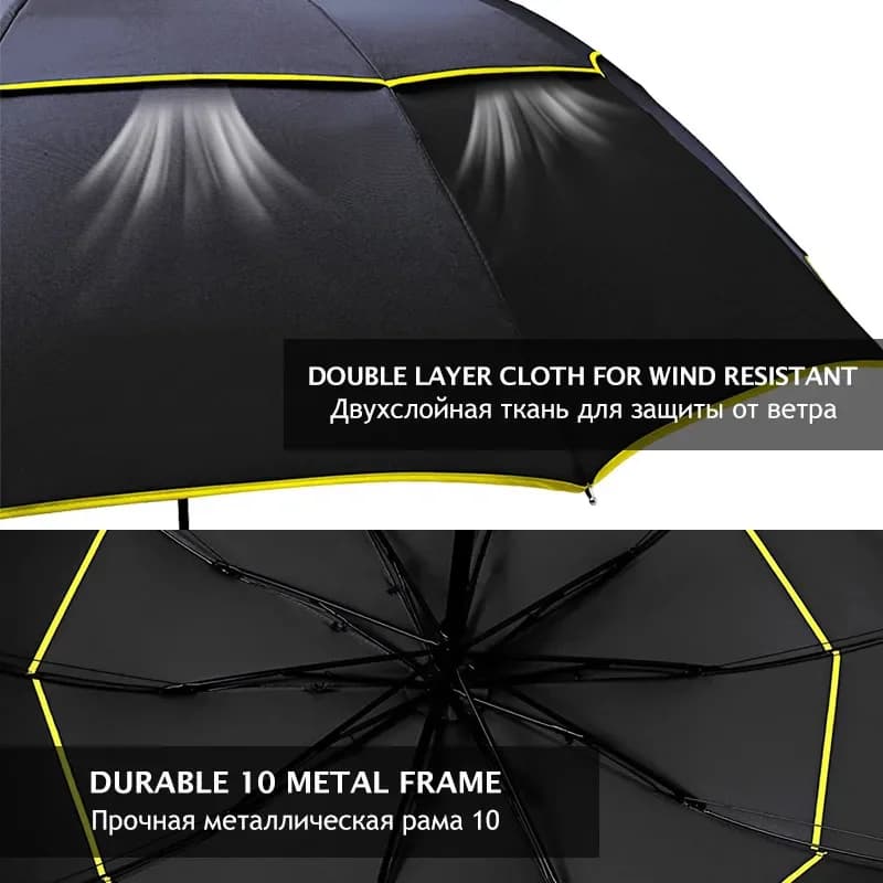 Parapluie double résistance au vent 130cm - Grand format pliant non automatique - Hommes femmes famille
