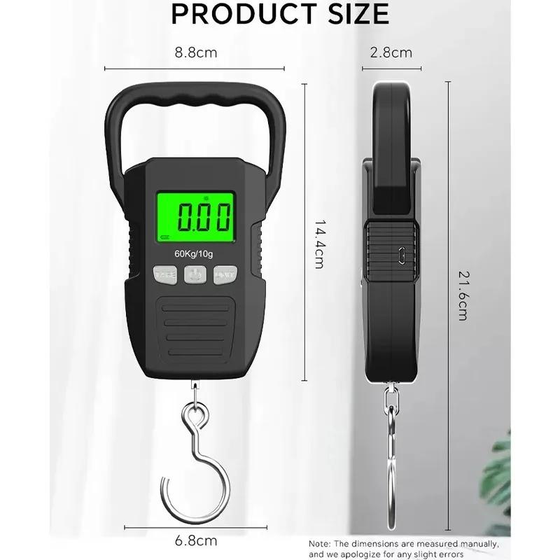 Balance suspendue digitale 60kg précision 10g - Rechargeable batterie/USB - Pour pêche, bagages, pesée portable