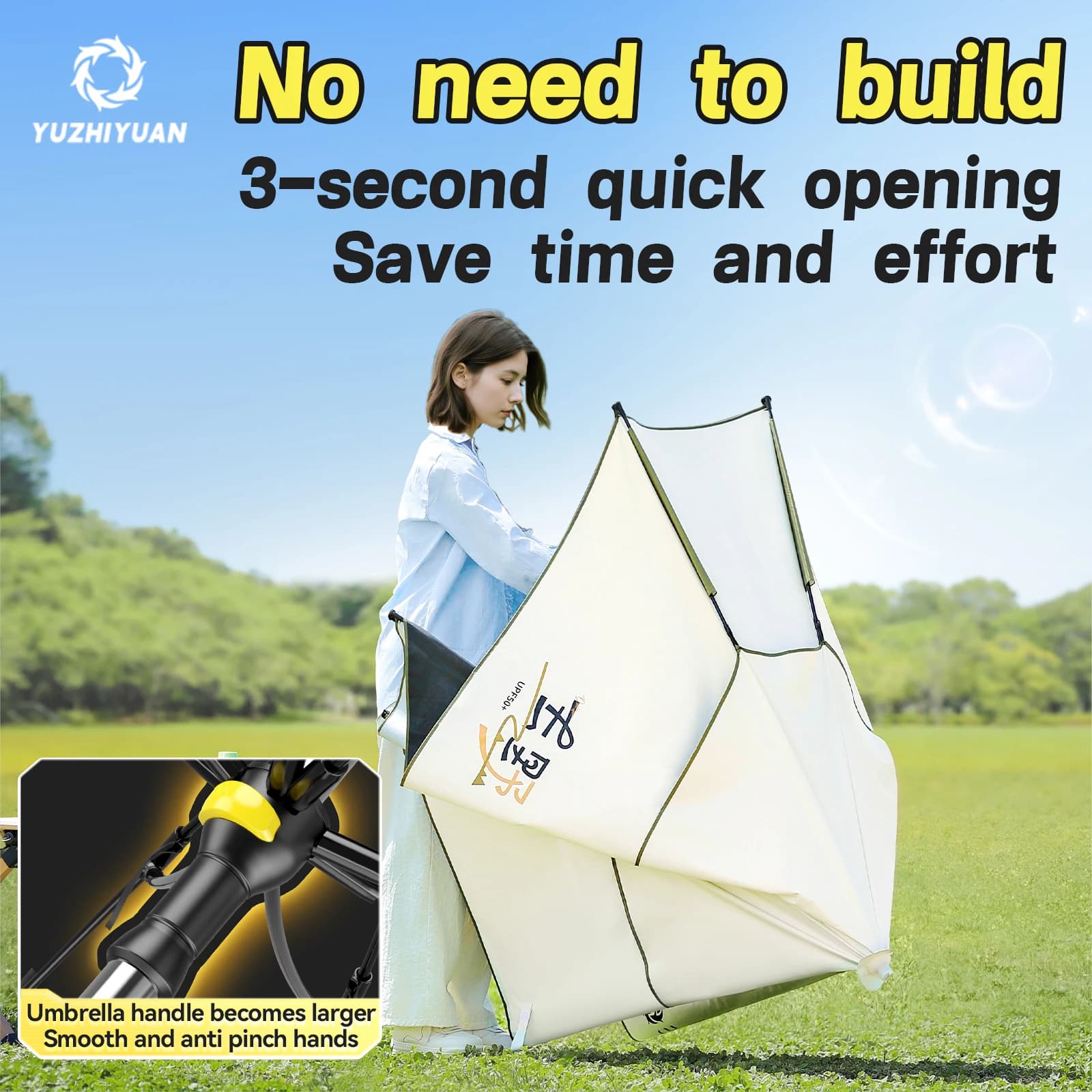Grand parapluie carré pêche plage UPF 50+ pliable portable réglable protection UV