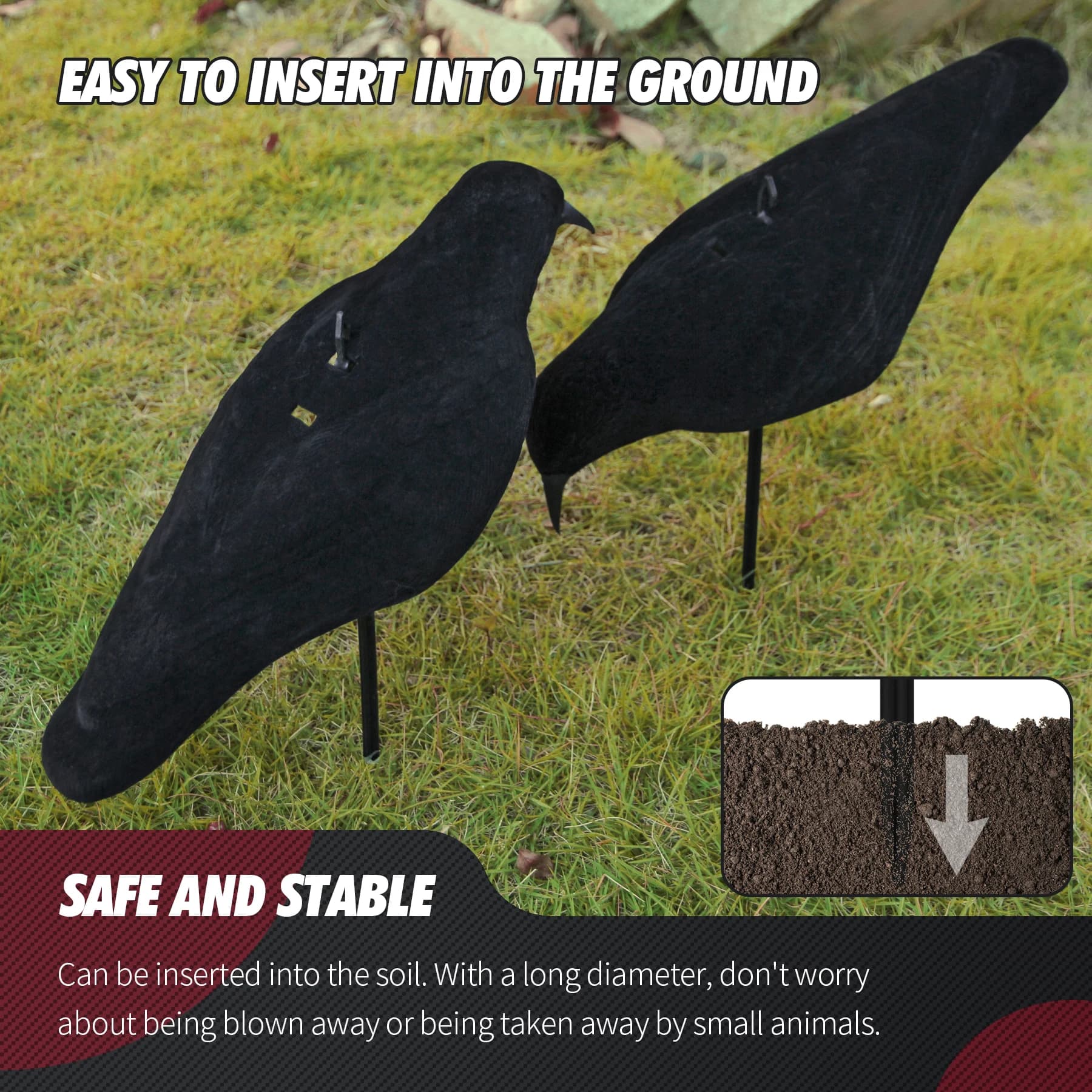 Lot 6 corbeaux leurres plastique noir - Épouvantails jardin effaroucheurs oiseaux décor pelouse chasse