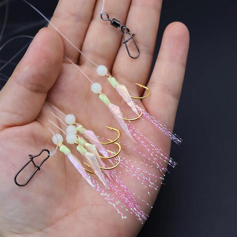 Hameçons Sabiki lumineux ZYZHE pour pêche en mer et eau douce - 6 hameçons peau de poisson réelle