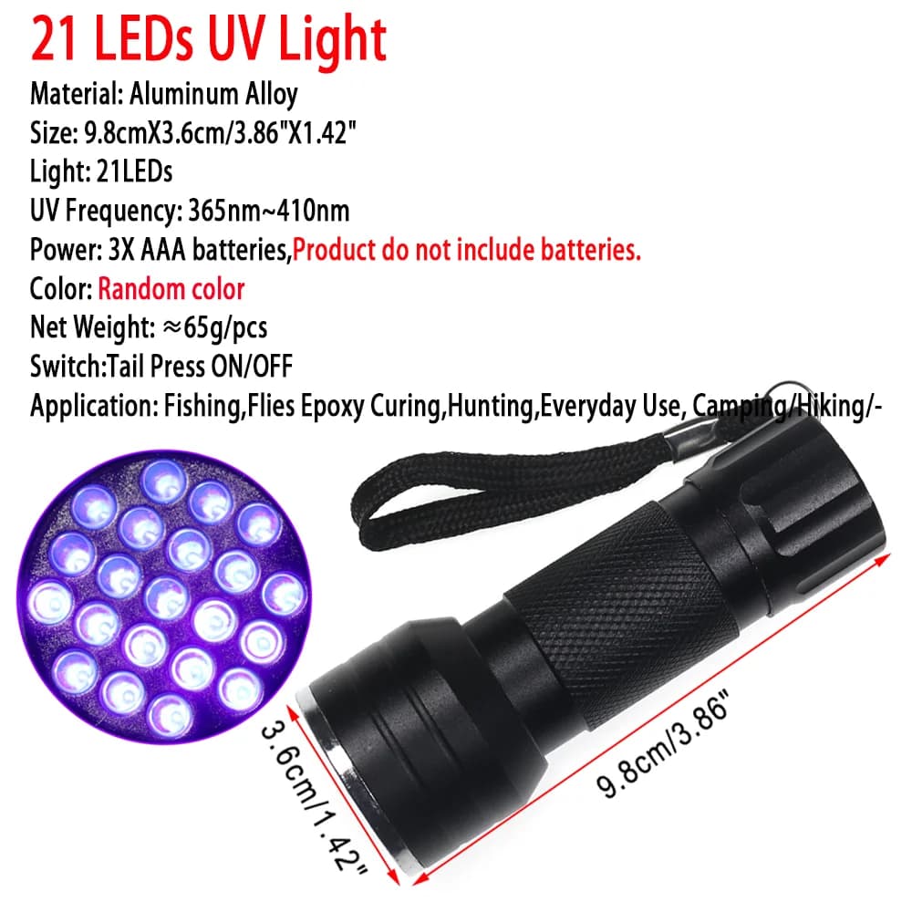 Lampe UV polymérisation 9LEDs 21LEDs 365nm-410nm pour montage mouches - Outil séchage epoxy nymphe