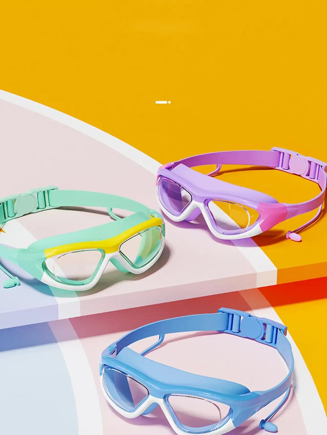 Lunettes de natation enfants grand cadre anti-buée étanches avec bouchons d'oreilles connectés