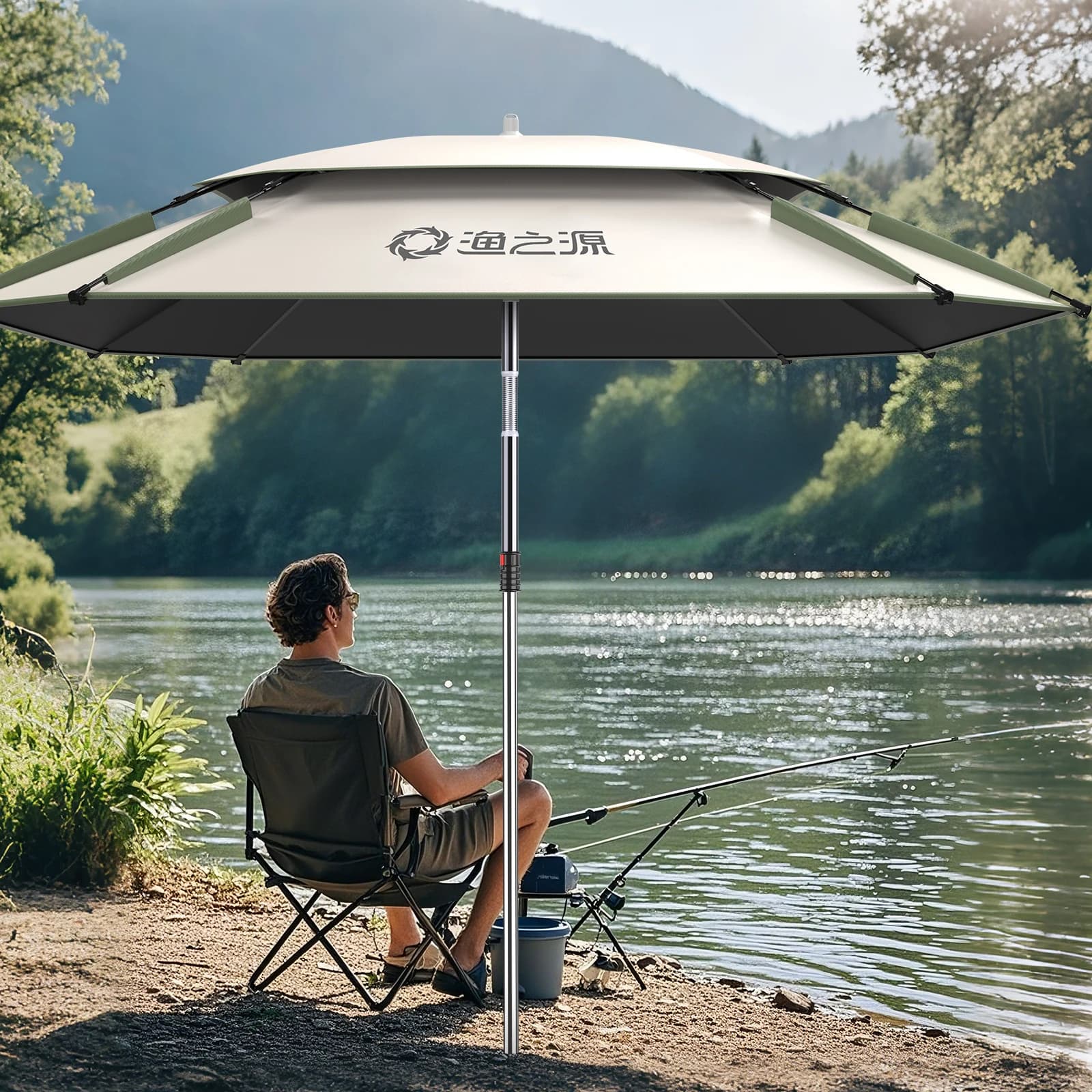 Grand parapluie carré pêche plage UPF 50+ pliable portable réglable protection UV