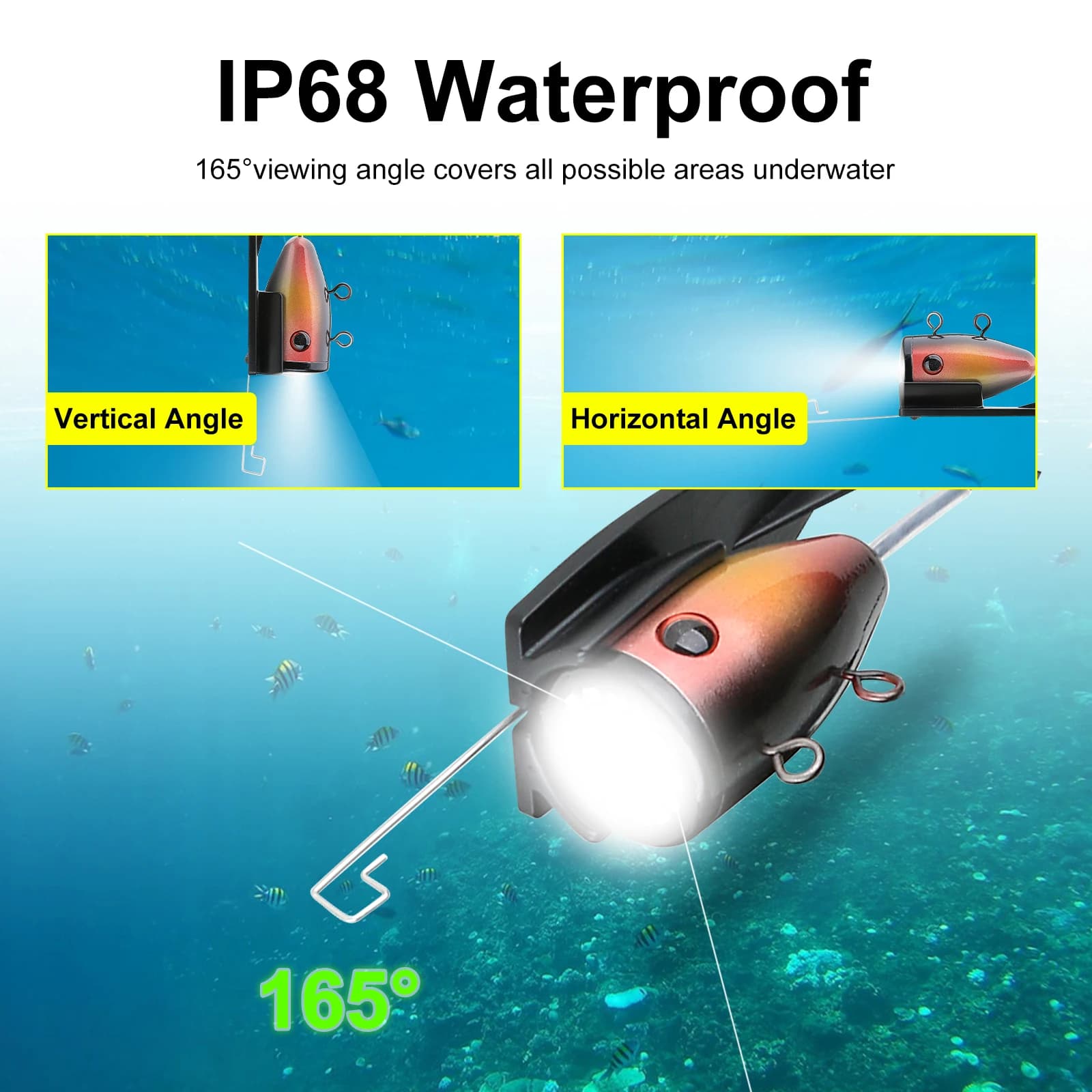 Caméra sous-marine pêche 5 pouces 1000TVL 15m/30m avec LEDs blancs et infrarouges pour glace mer rivière
