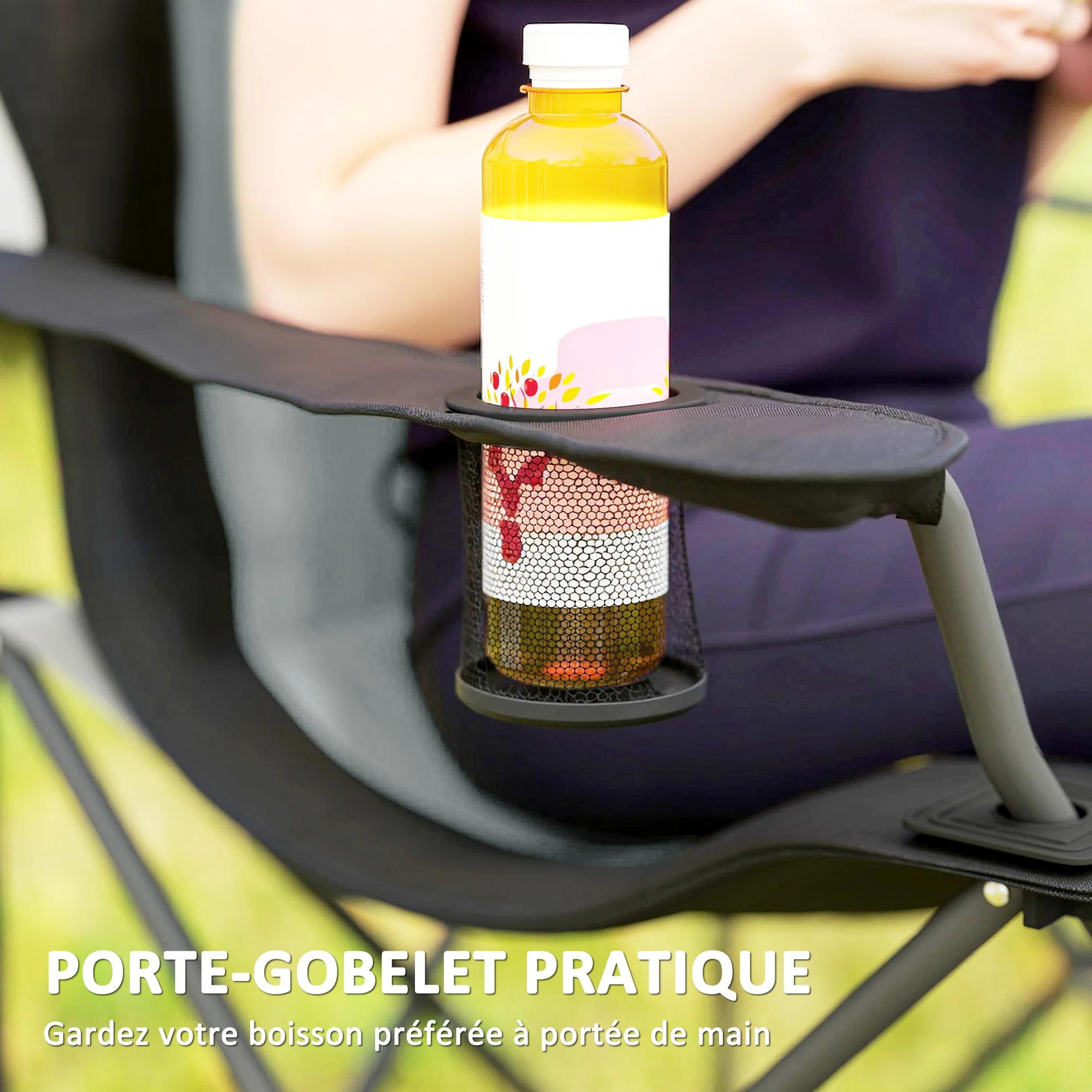 Set 2 chaises camping pliantes rembourrées - Sièges pêche avec porte-gobelet, charge 120kg