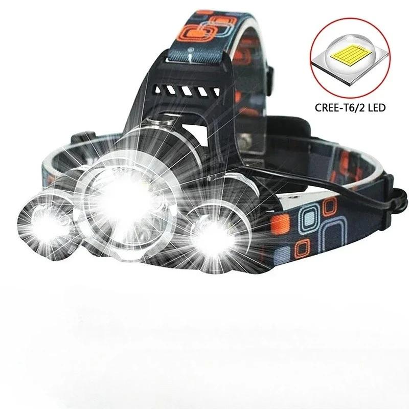Lampe frontale double batterie 18650 étanche - Rechargeable USB pour pêche camping autonomie longue