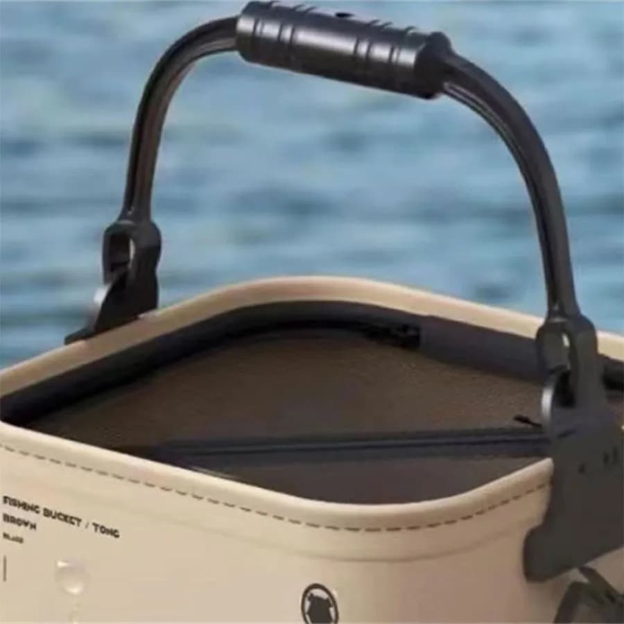 Seau de pêche pliable EVA portable avec filet et corde pour la pêche en extérieur et maison