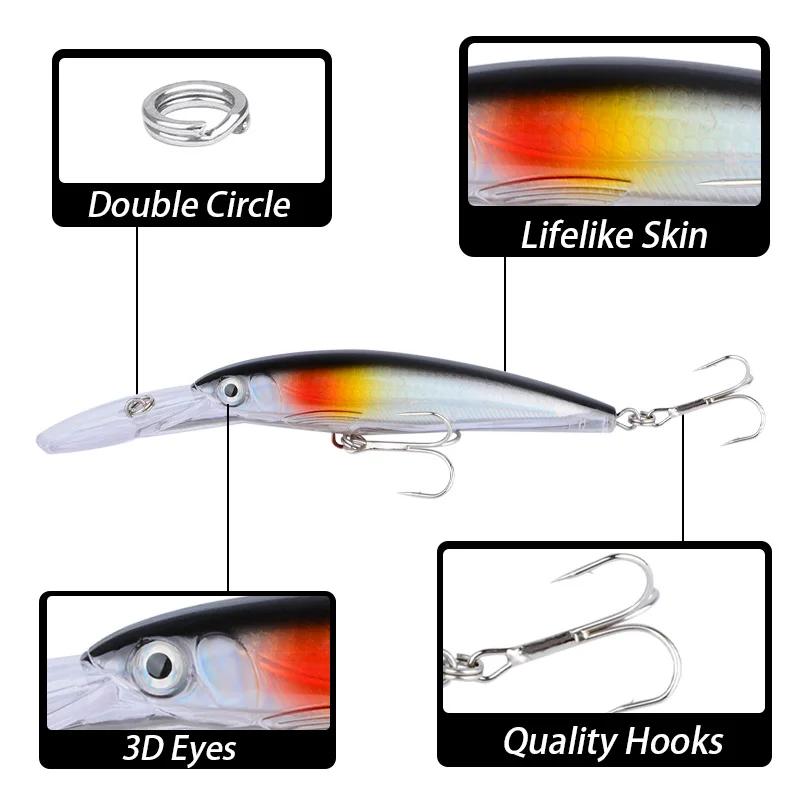 Leurre profond Hengjia 17cm 30g pour brochet et perche - Minnow plongeant benthique pêche carnassier