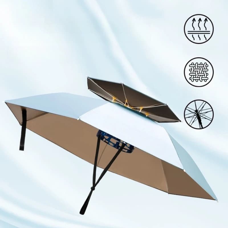 Casque parapluie pêche monté tête multifonction protection soleil pluie extérieur adulte