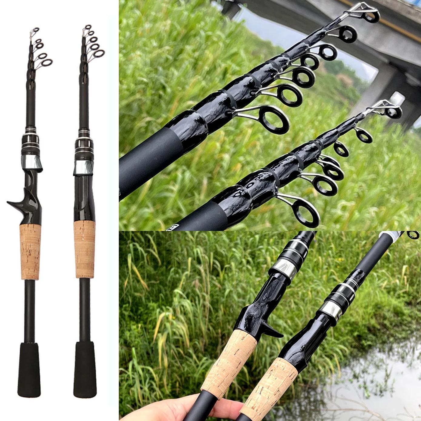 Canne à leurres télescopique carbone 1.5M à 2.4M manche bois casting 8g-25g pêche sportive précise