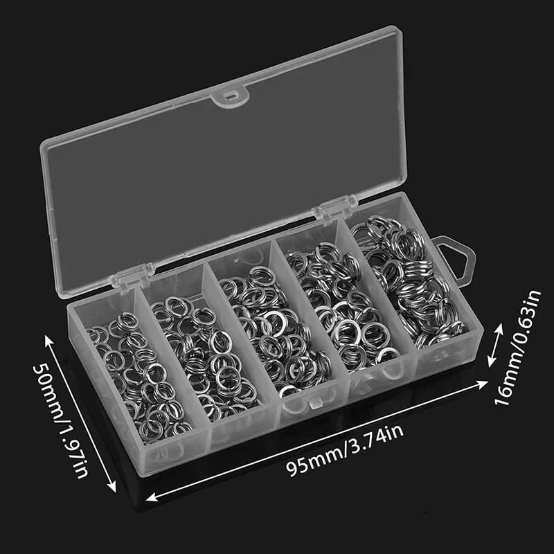200 anneaux split acier inoxydable 5 tailles - Connecteurs haute résistance pour leurres et montages