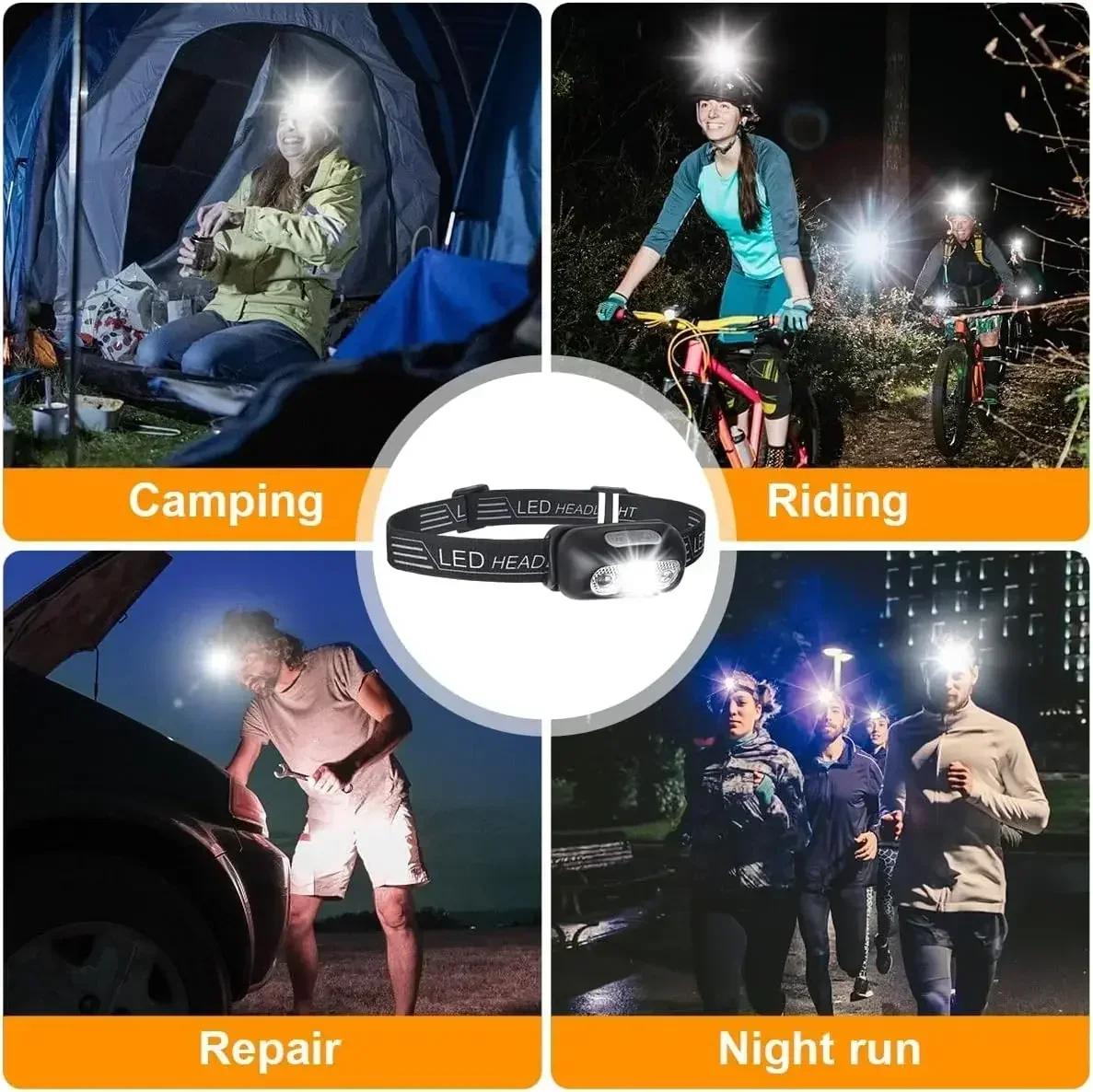 Lampe frontale mini LED puissante pour pêche nocturne étanche avec capteur de mouvement portable