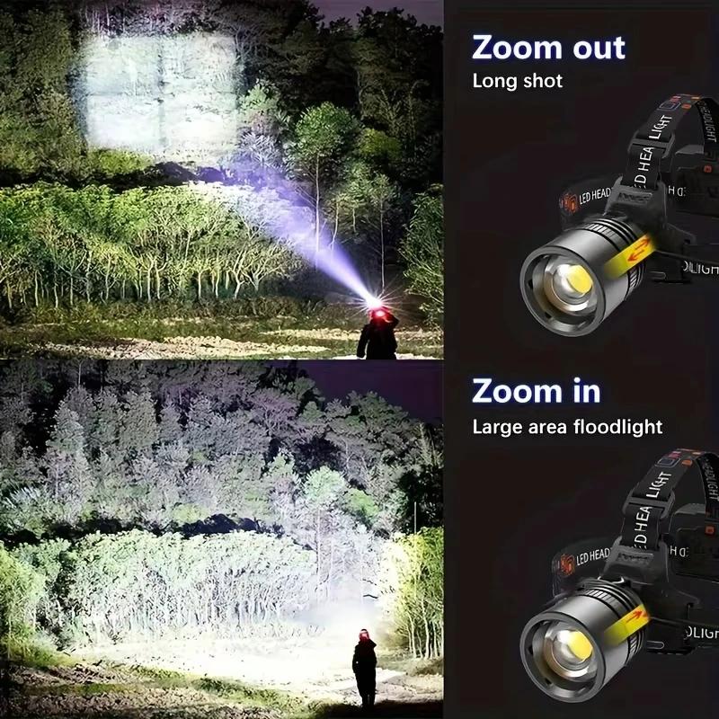 Lampe frontale pêche LED aluminium alliage super lumineuse rechargeable pour camping chasse pêche