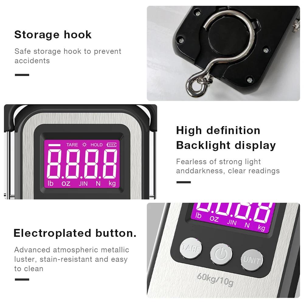 Balance numérique suspendue rechargeable 60kg/10g en acier inoxydable pour pêche et usage domestique