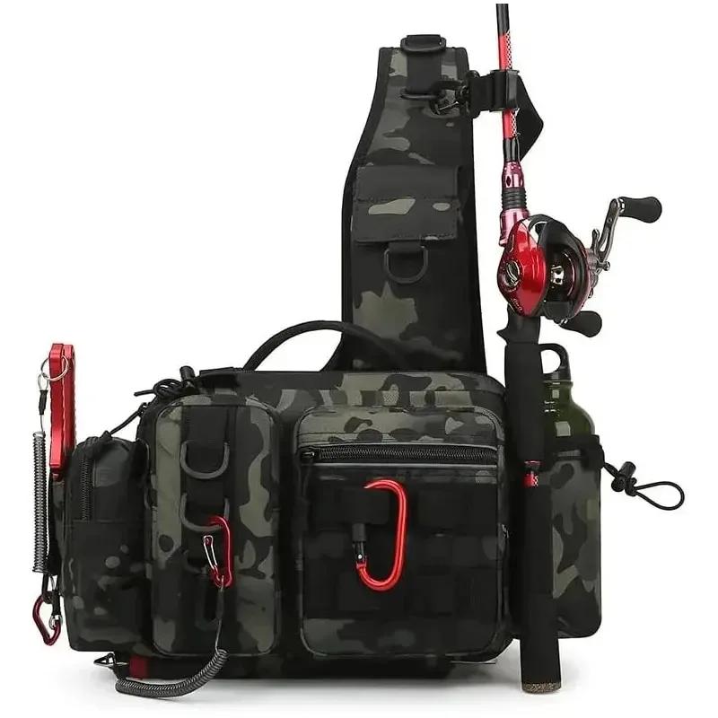 Sac de pêche polyvalent grande capacité avec boîte à appâts, sac bandoulière, ceinture ou sac à