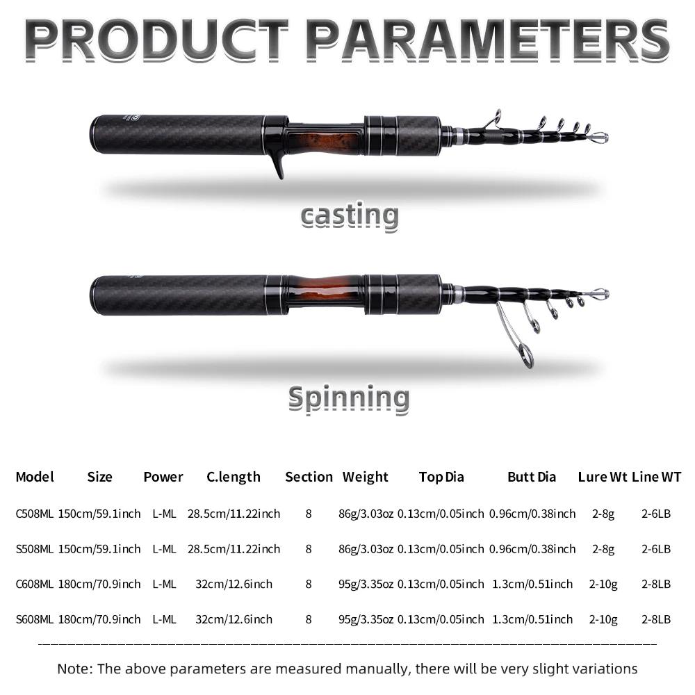 Canne leurre télescopique FISHINGFANS carbone medium light poignée voyage portable pointe solide