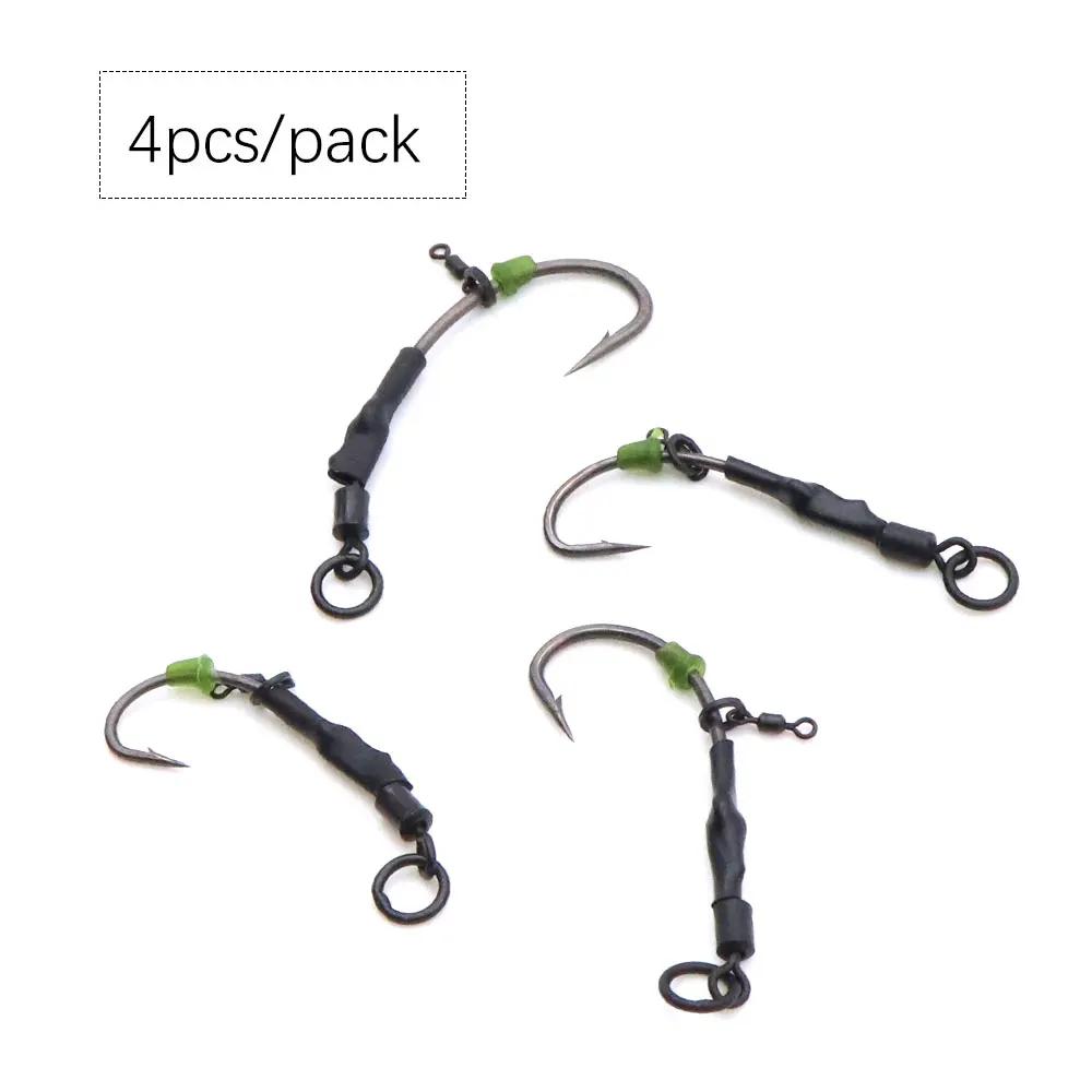 4 rigs Ronnie pour pêche carpe - Hameçons barbelés avec émerillons roulants - Accessoires pêche