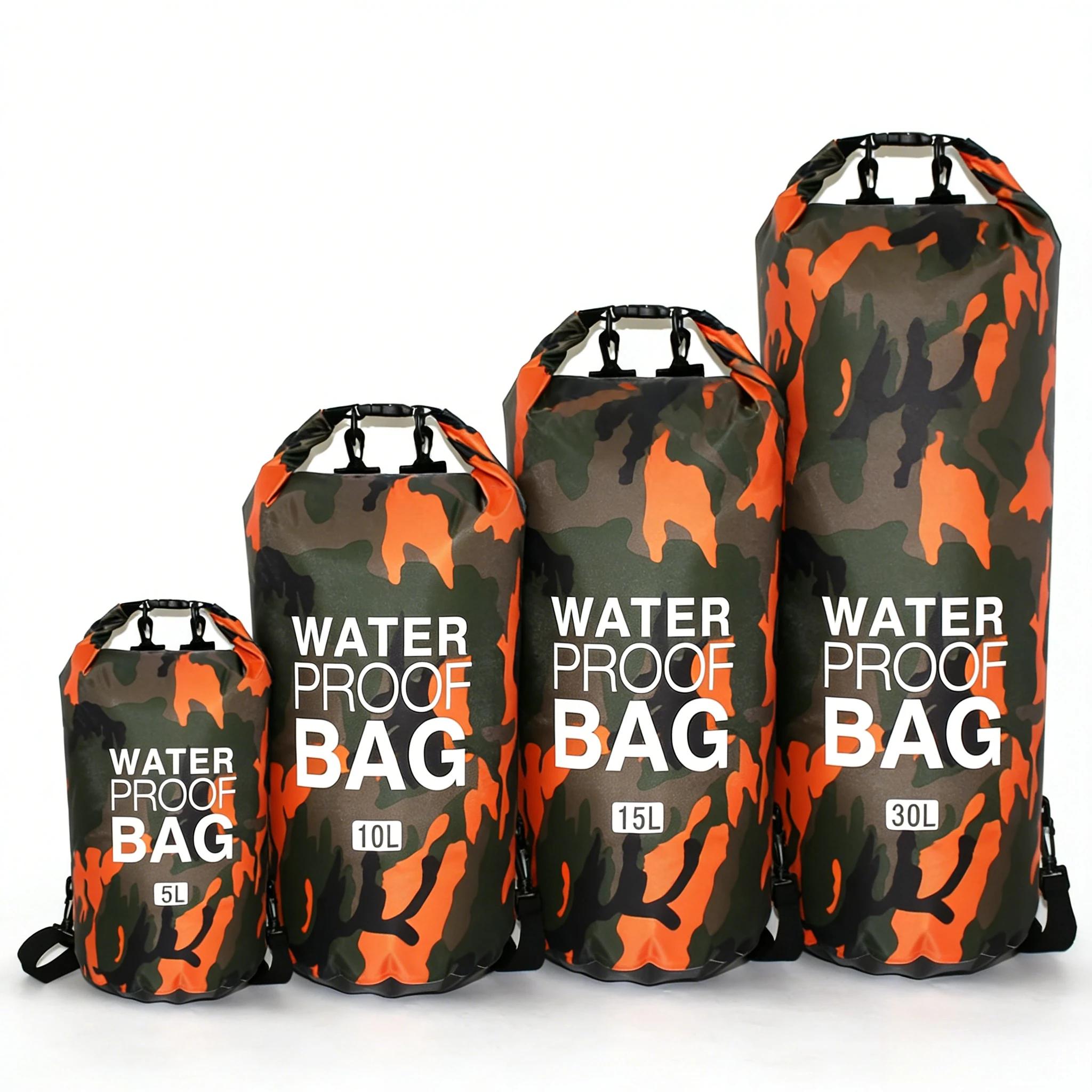 Sac étanche camouflage PVC 2L à 30L pour rafting, plongée et randonnée aquatique - Sac sec portable